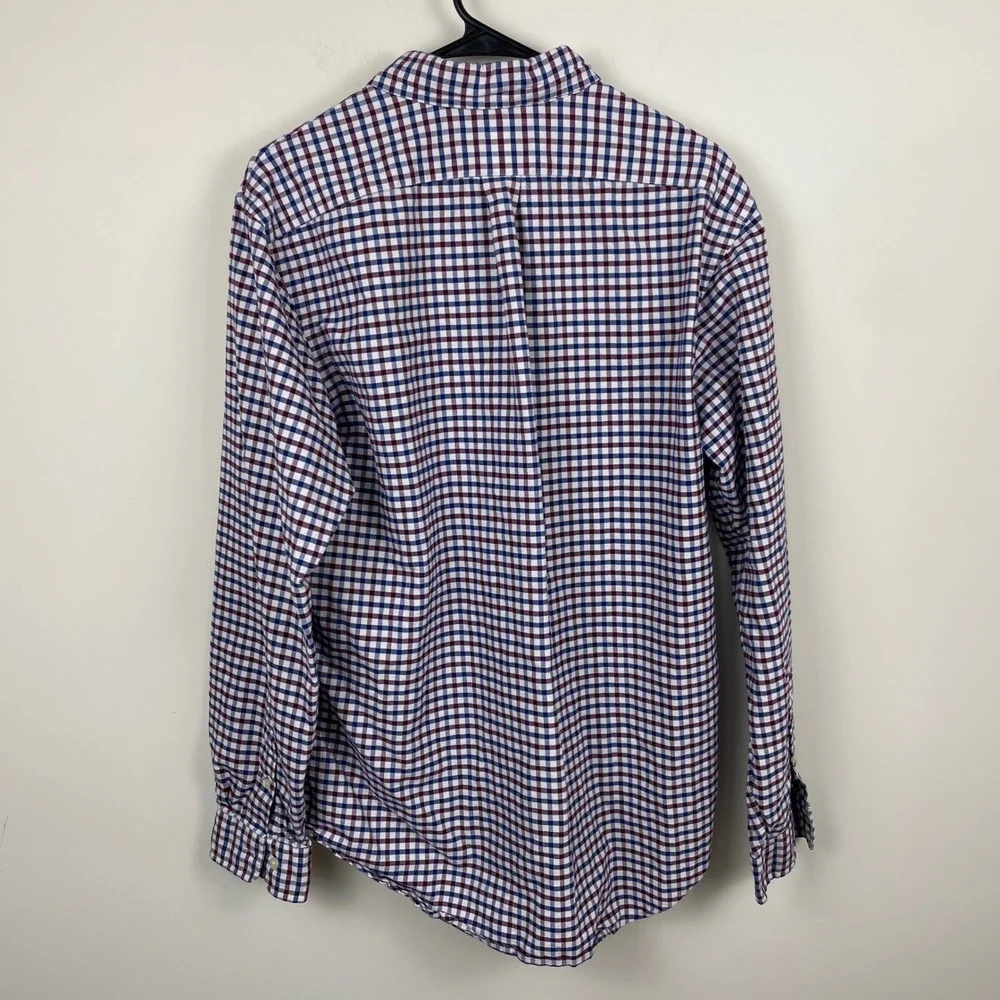 Ralph Lauren Mens Gingham Button Down Shirt Large Navy Blue Burgundy Cotton‎ L/G